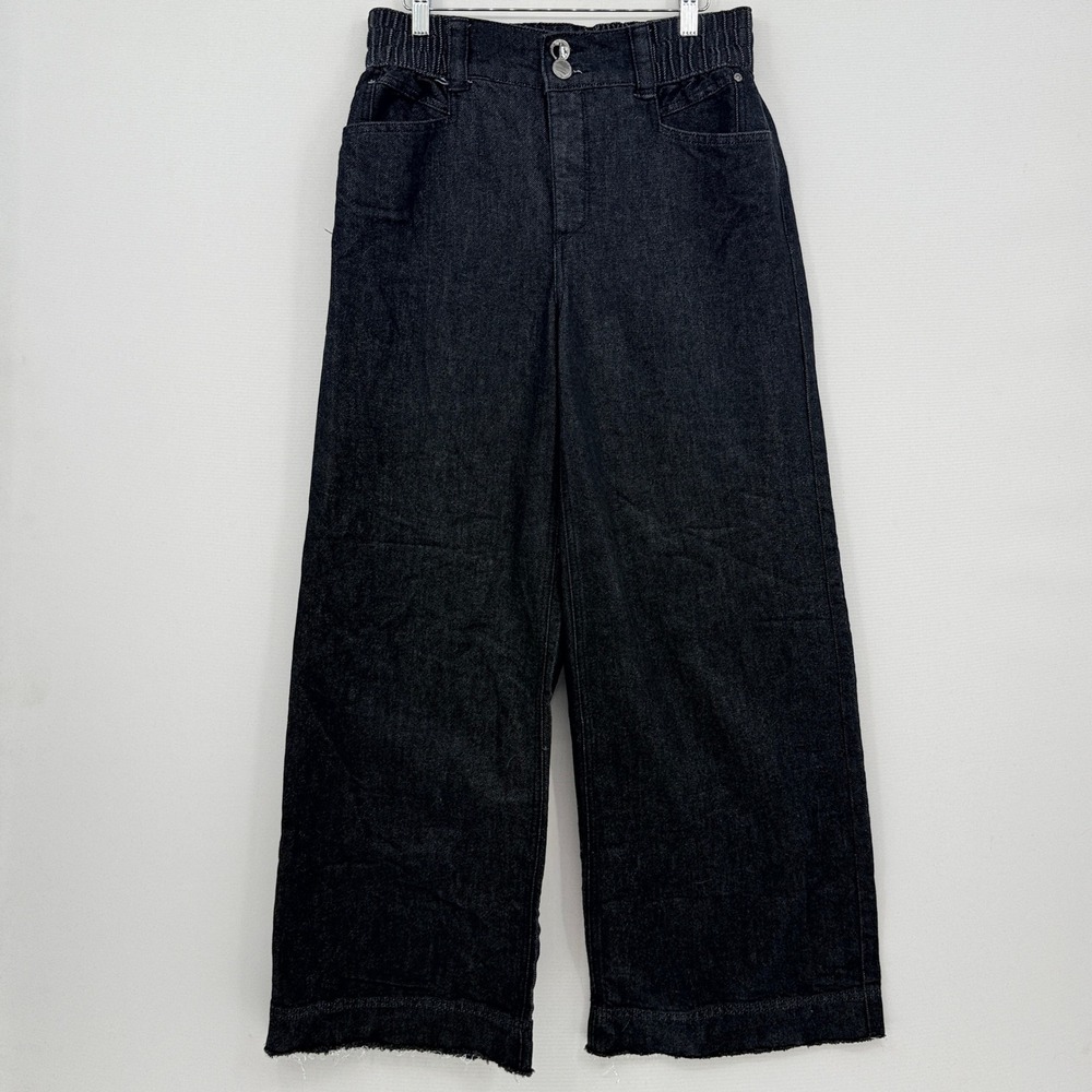 Democracy Wide Leg Jeans Womens 10 Black Silver Thread Raw Hem Cropped High Rise